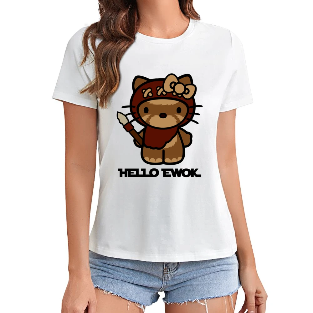 Hello Ewok Cute Funny Star Wars Cartoon Parody Asian Size Women Ladies T-shirt