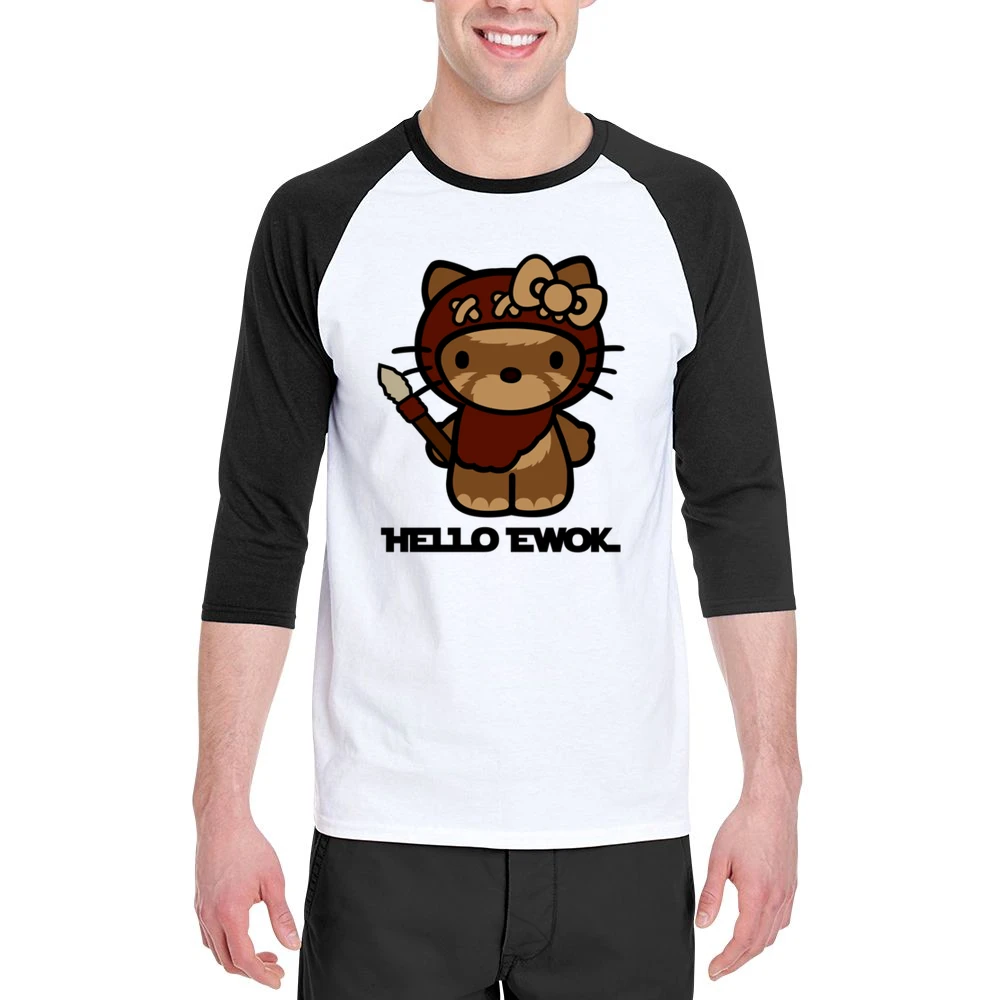 Hello Ewok Cute Funny Star Wars Cartoon Parody Men 3/4 Sleeve T-Shirt