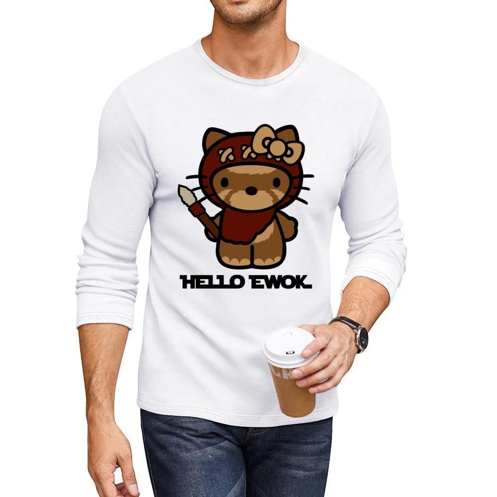 Hello Ewok Cute Funny Star Wars Cartoon Parody Men CrewNeck Long Sleeve T-Shirt
