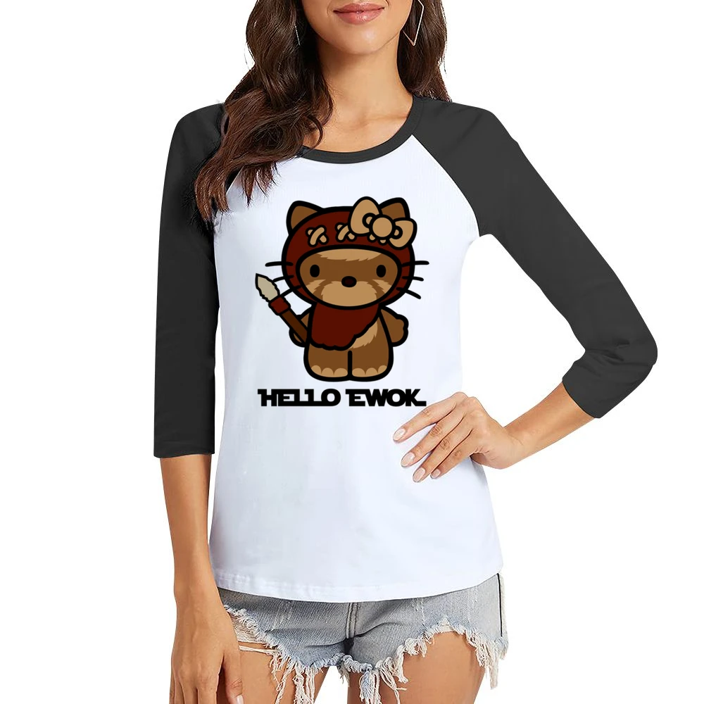 Hello Ewok Cute Funny Star Wars Cartoon Parody Women Ladies 3-4 Sleeve T-Shirt