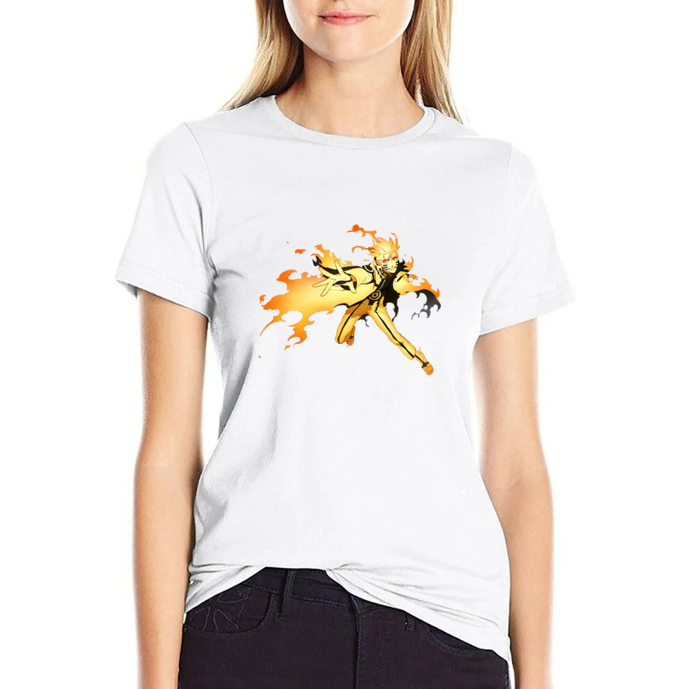 Hermit Naruto sage mode with kurama nine tails beast chakra anime mang US Size Women Ladies T-shirt