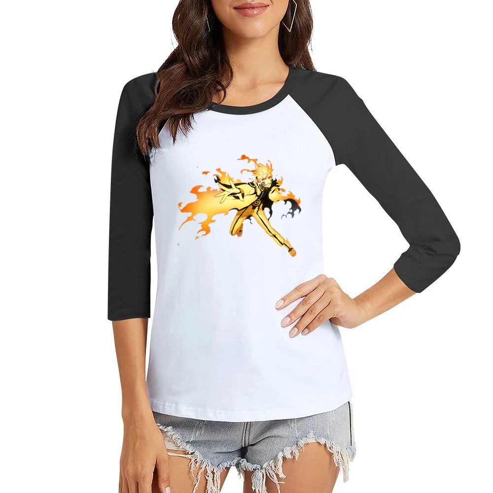 Hermit Naruto sage mode with kurama nine tails beast chakra anime mang Women Ladies 3-4 Sleeve T-Shirt
