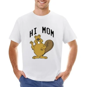 Hi Mom Cute Beaver Fun Animal Graphic Tee Shirt Asian Size Men T-Shirt