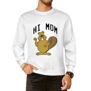 Hi Mom Cute Beaver Fun Animal Graphic Tee Shirt European Size Pullover Sweater