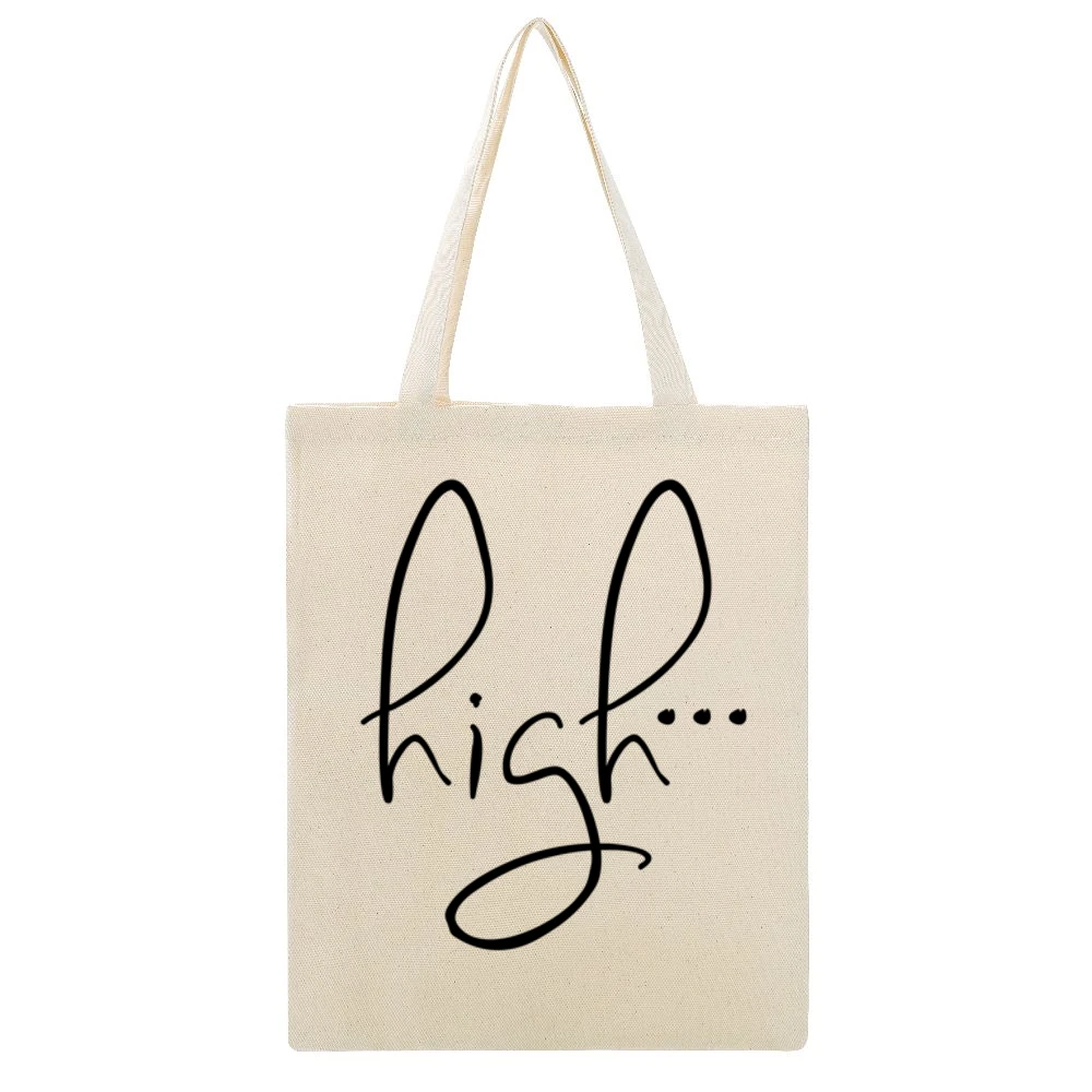 High Fun Party Graphic Tee Shirt Beige Canvas Tote Shopping Bag