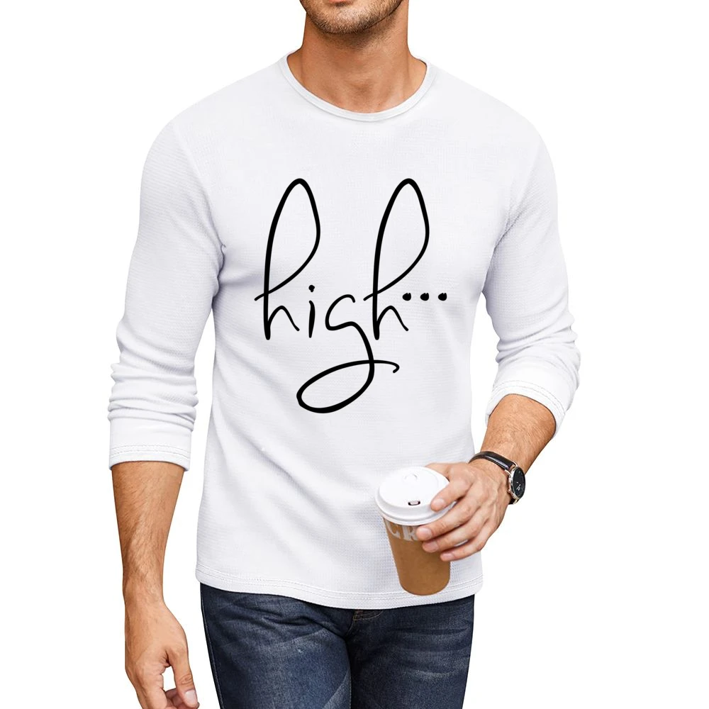 High Fun Party Graphic Tee Shirt Men CrewNeck Long Sleeve T-Shirt