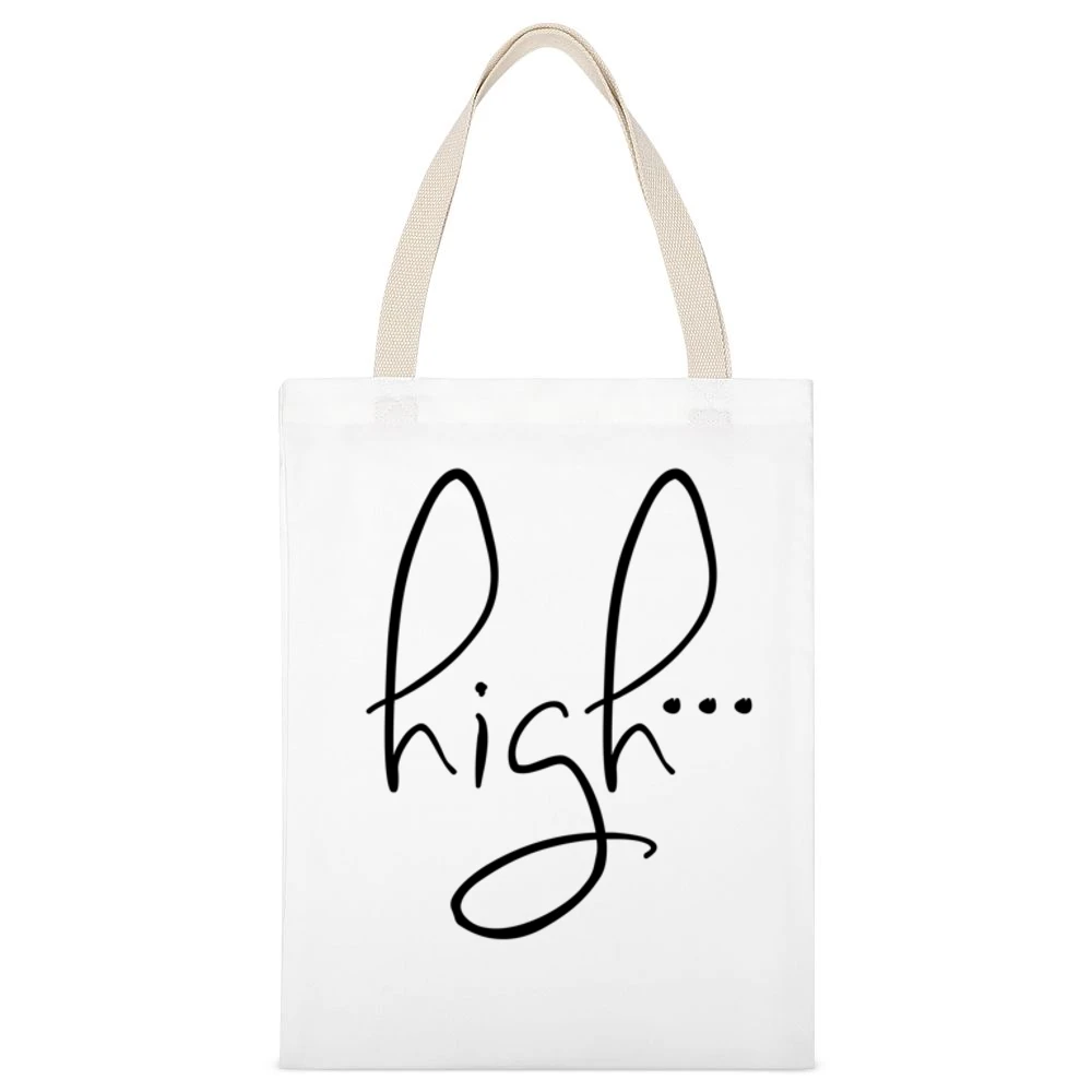 High Fun Party Graphic Tee Shirt White Canvas Tote Shopping Bag