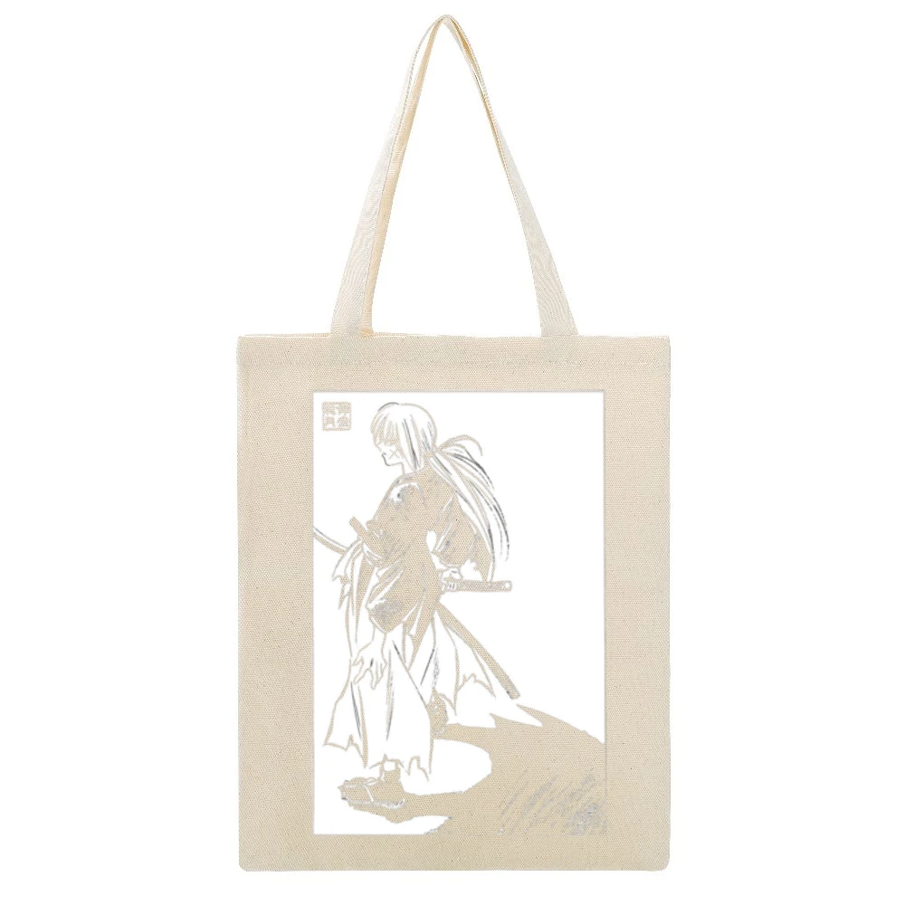 Himura Batosai Rurouni Kenshin Samurai x Beige Canvas Tote Shopping Bag