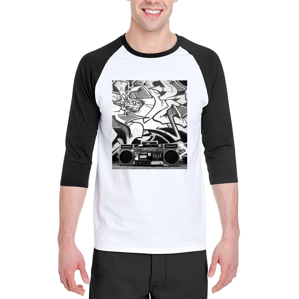 Hip Hip Ghetto Blaster Tshirt (All styles and colors available) Men 3/4 Sleeve T-Shirt