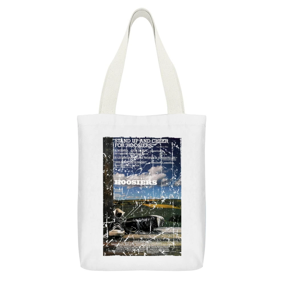 Hoosiers Movie Poster Retro Aged Look White Canvas Tote Shopping Bag With Interior Pocket