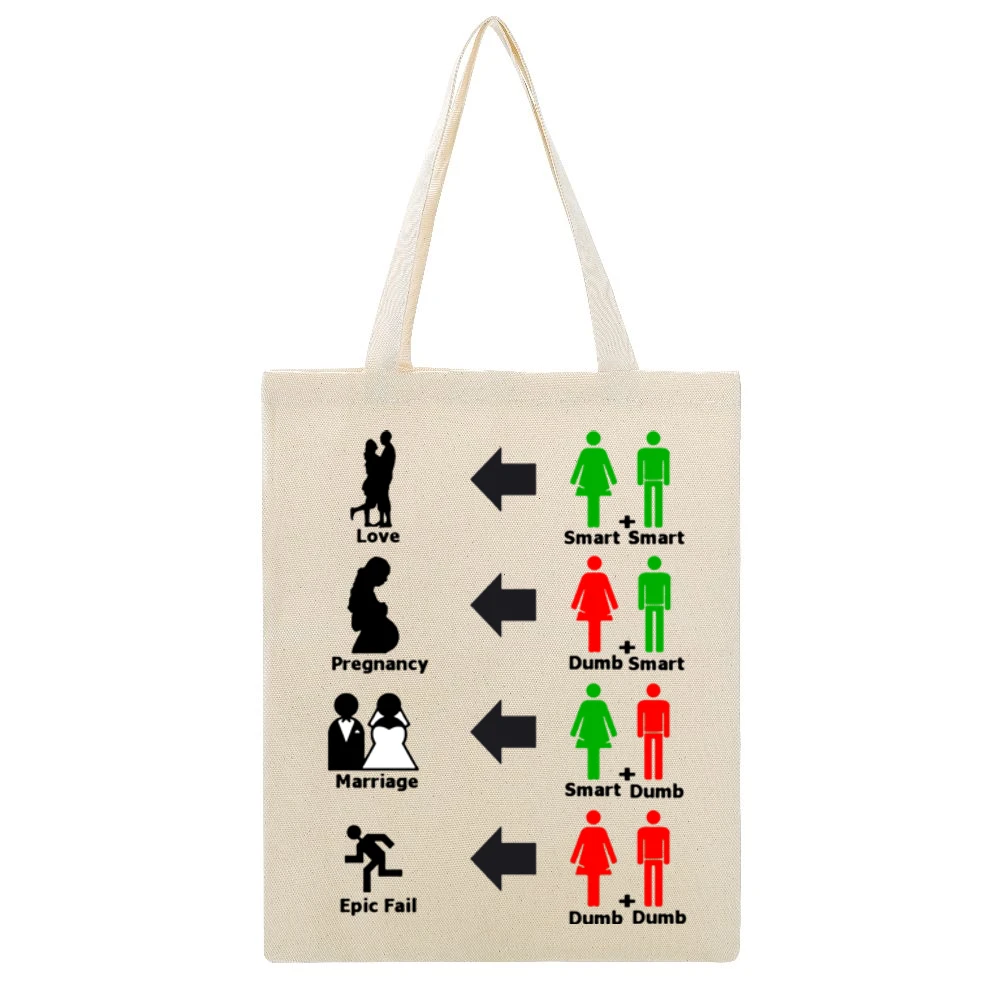 How relationship goes - funny smart dumb couple epic fail Beige Canvas Tote Shopping Bag