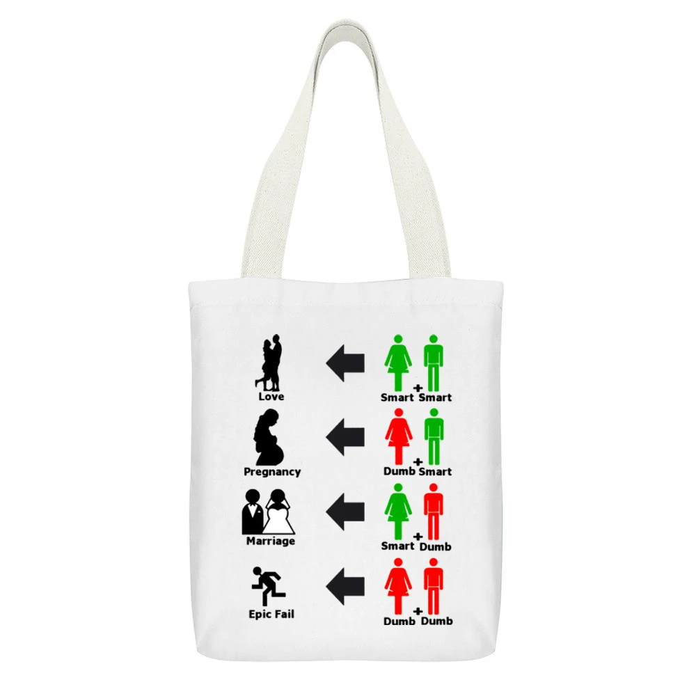 How relationship goes - funny smart dumb couple epic fail White Canvas Tote Shopping Bag With Interior Pocket