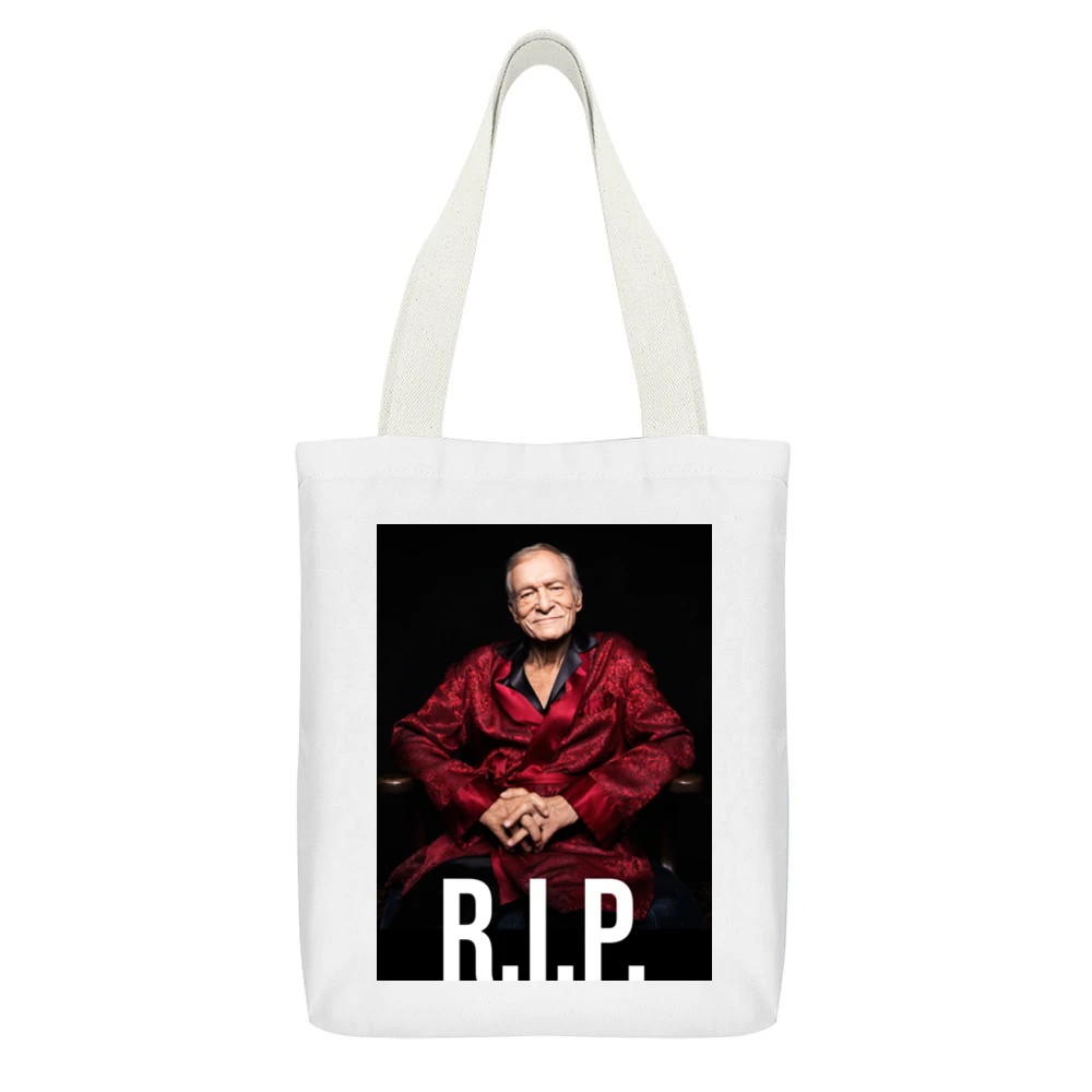 Hugh Hefner Rip Playboy Tribute Trending White Canvas Tote Shopping Bag With Interior Pocket