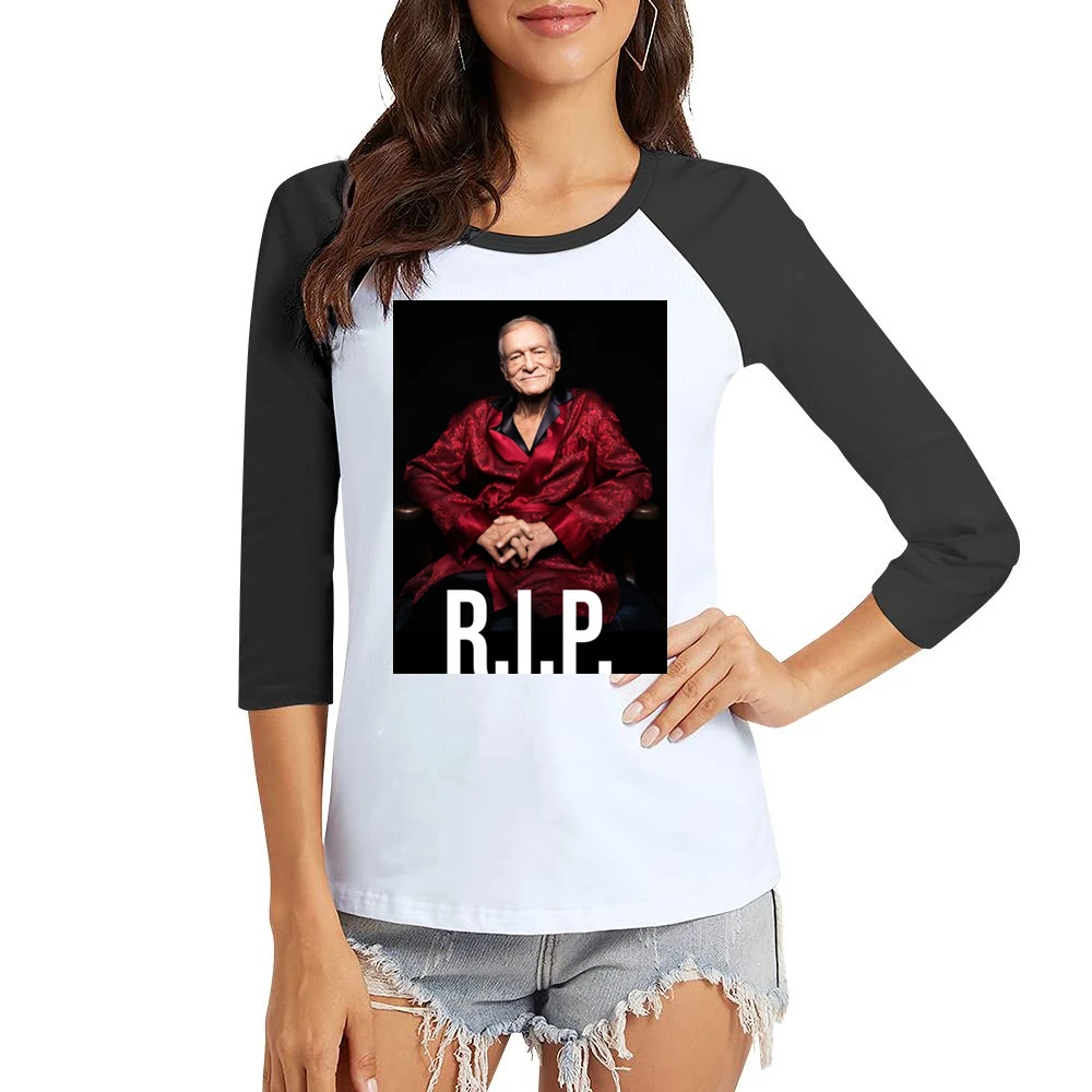 Hugh Hefner Rip Playboy Tribute Trending Women Ladies 3-4 Sleeve T-Shirt