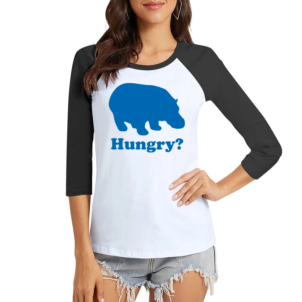 Hungry Hungry Hippos Funny Cool Retro 80s Women Ladies 3-4 Sleeve T-Shirt
