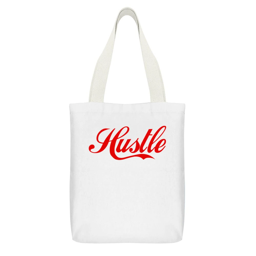 Hustle Vintage Coke Cola Style Retro 80s Vintage Style Graphic Tee Shi White Canvas Tote Shopping Bag With Interior Pocket