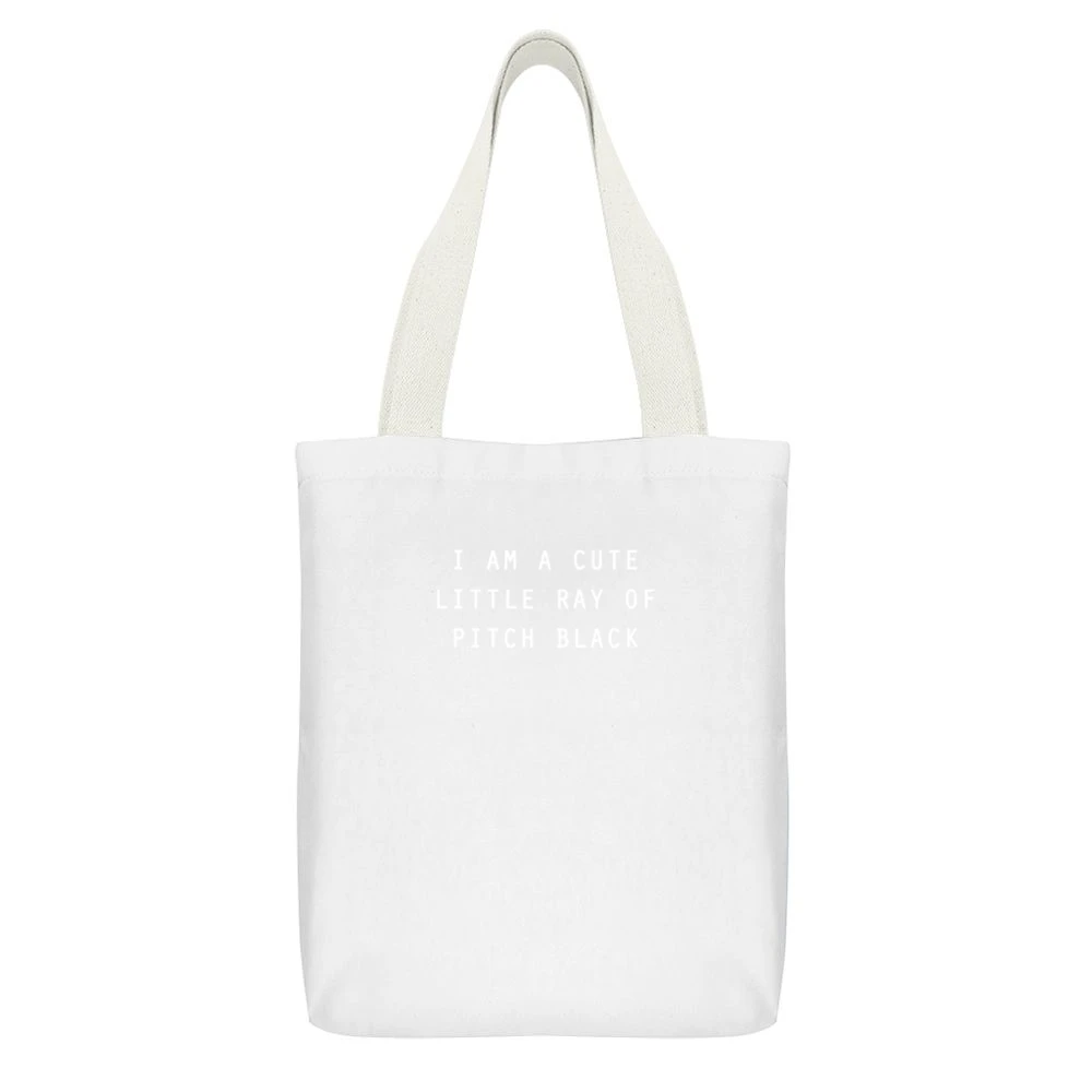 I Am A Cute Little Ray Of Pitch Black Funny Trendy Graphic Fashion T S White Canvas Tote Shopping Bag With Interior Pocket