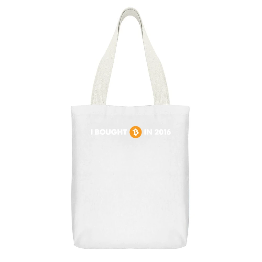 I Bought Bitcoin In 2016 Funny Digital Currency Money White Canvas Tote Shopping Bag With Interior Pocket