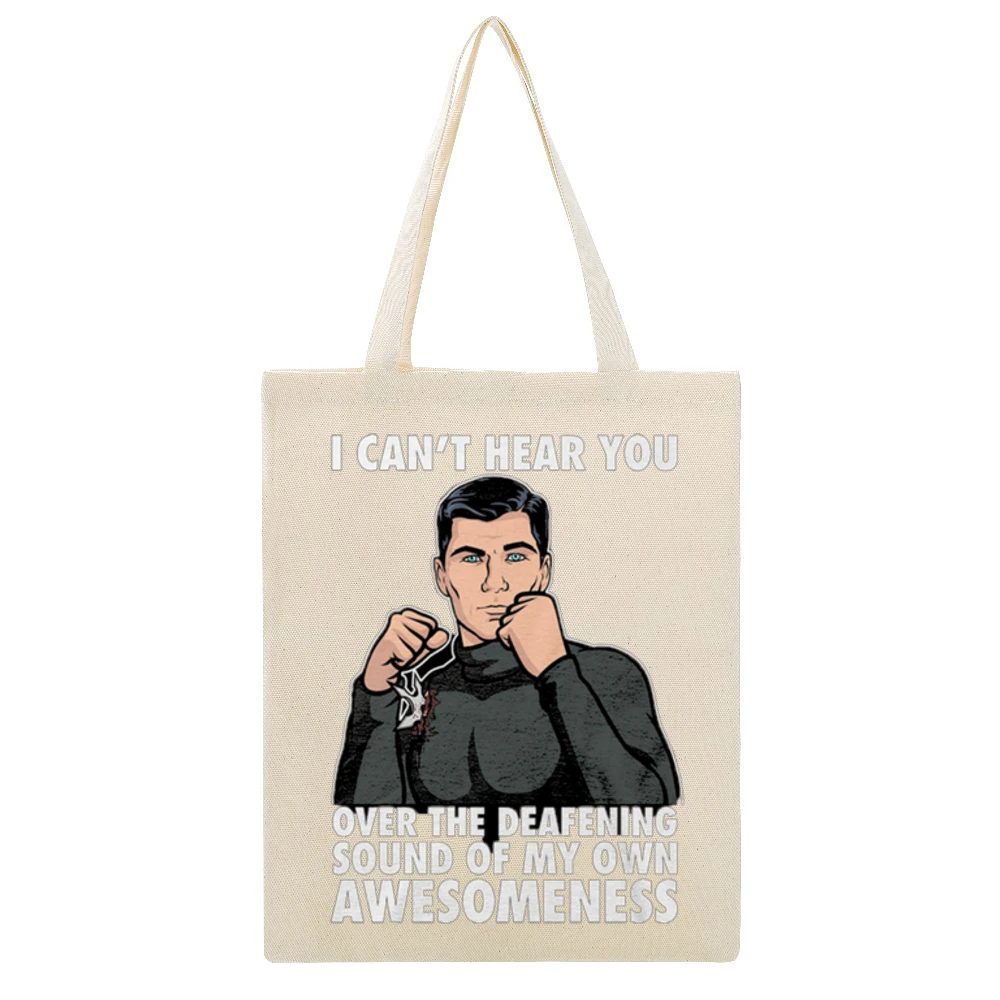I Can't Hear You Awesomeness Funny Archer Quote Graphic Beige Canvas Tote Shopping Bag