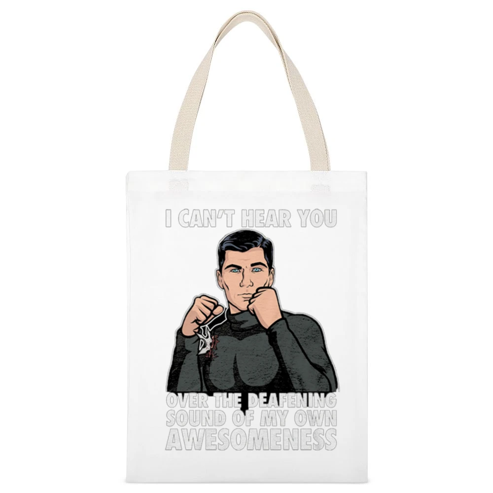 I Can't Hear You Awesomeness Funny Archer Quote Graphic White Canvas Tote Shopping Bag