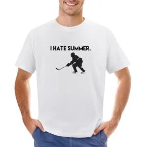 I Hate Summer Fun Ice Hockey Love Winter Sports Graphic Asian Size Men T-Shirt