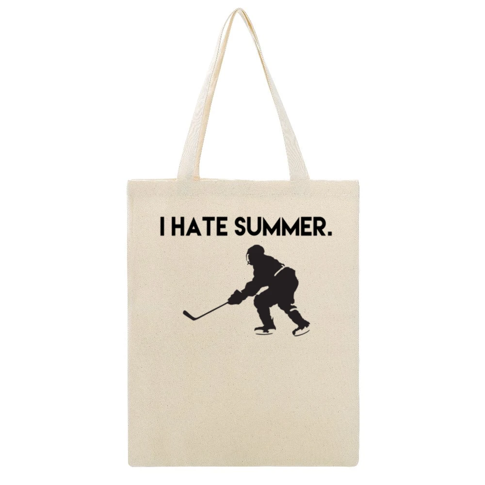 I Hate Summer Fun Ice Hockey Love Winter Sports Graphic Beige Canvas Tote Shopping Bag