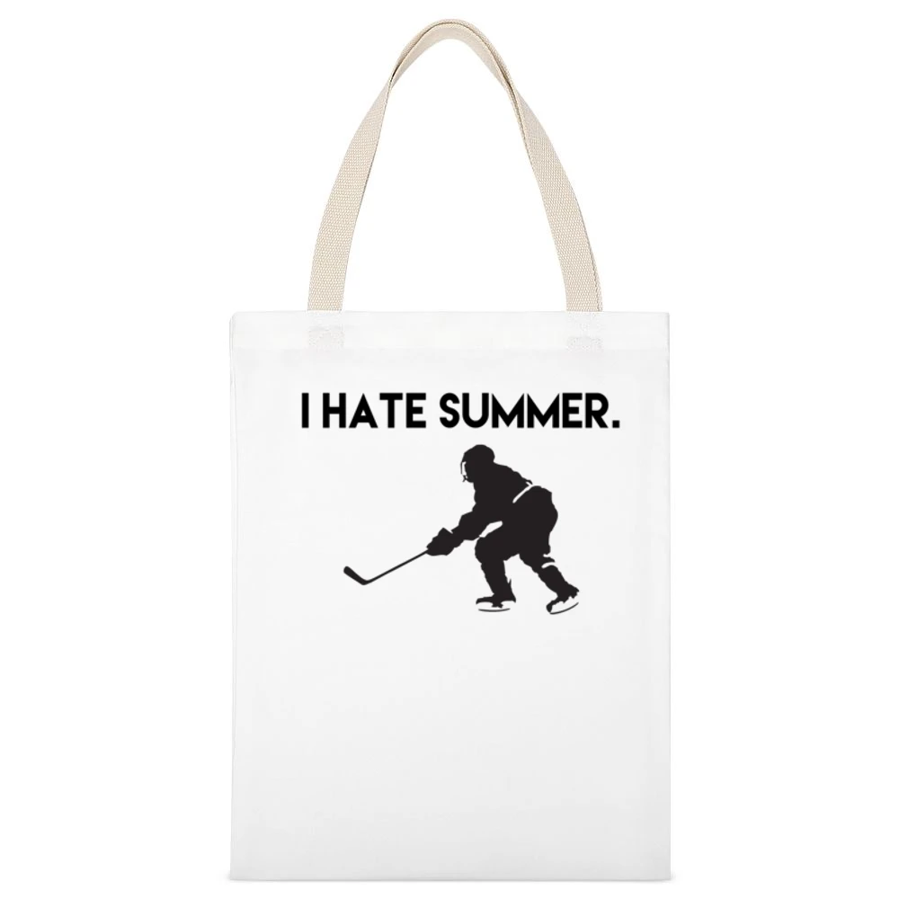 I Hate Summer Fun Ice Hockey Love Winter Sports Graphic White Canvas Tote Shopping Bag