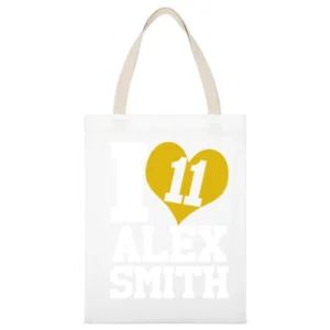 I Heart Love Alex Smith 11 Kansas City Football Fun Graphic Fan T Shir White Canvas Tote Shopping Bag