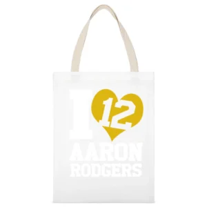 I Heart Love Arron Rodgers 12 Fun Green Bay Football Graphic Fan T Shi White Canvas Tote Shopping Bag
