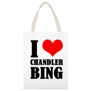 I Heart Love Chandler Bing Fun Friends Popular TV Show White Canvas Tote Shopping Bag