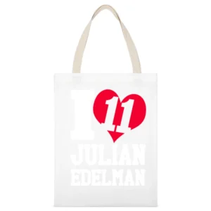 I Heart Love Julian Edelman 11 Fun New England Football Fan Graphic T White Canvas Tote Shopping Bag