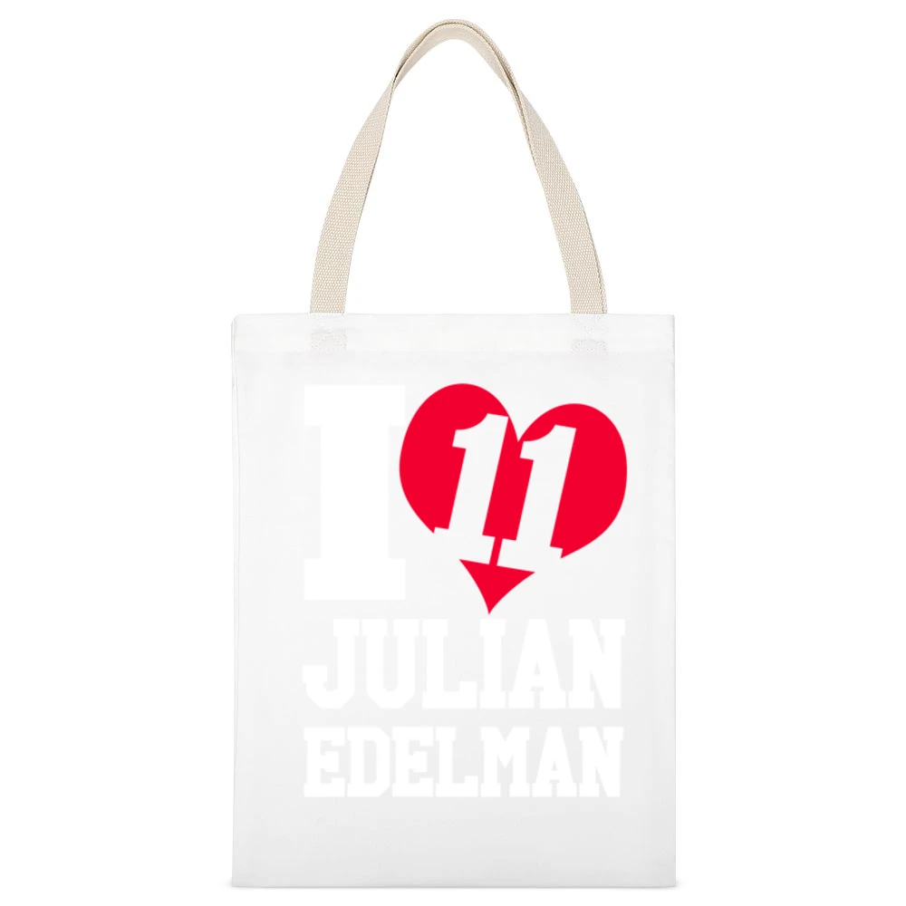 I Heart Love Julian Edelman 11 Fun New England Football Fan Graphic T White Canvas Tote Shopping Bag