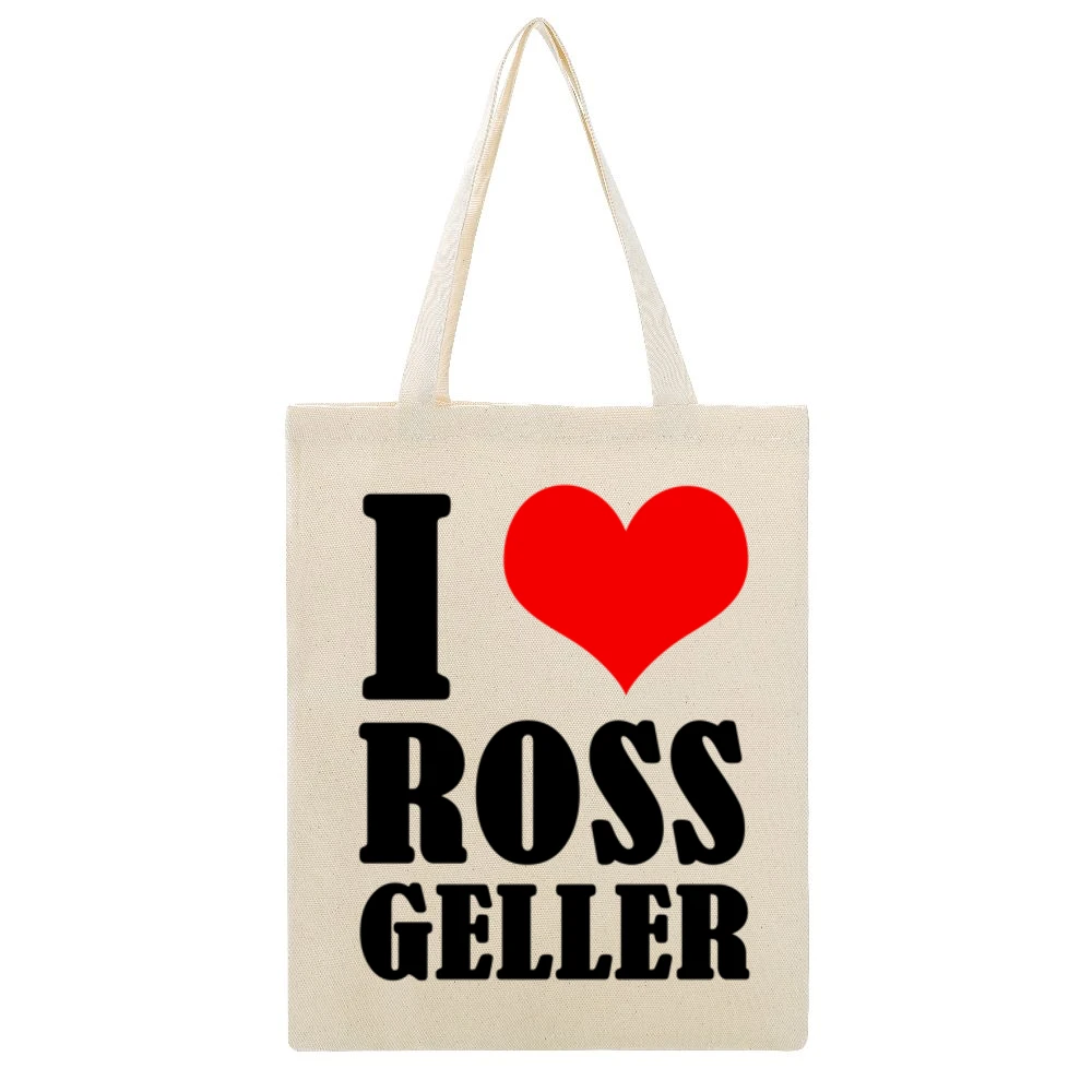 I Heart Love Ross Geller Fun Friends Popular TV Show Beige Canvas Tote Shopping Bag
