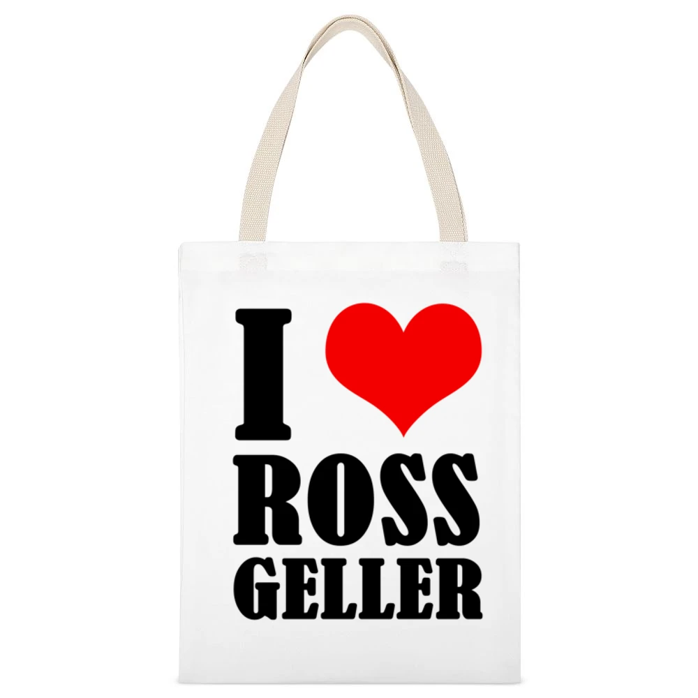 I Heart Love Ross Geller Fun Friends Popular TV Show White Canvas Tote Shopping Bag