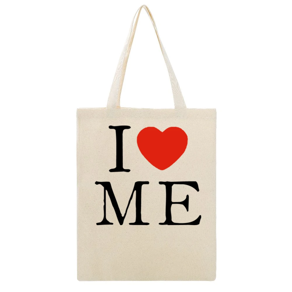 I Heart Me Beige Canvas Tote Shopping Bag