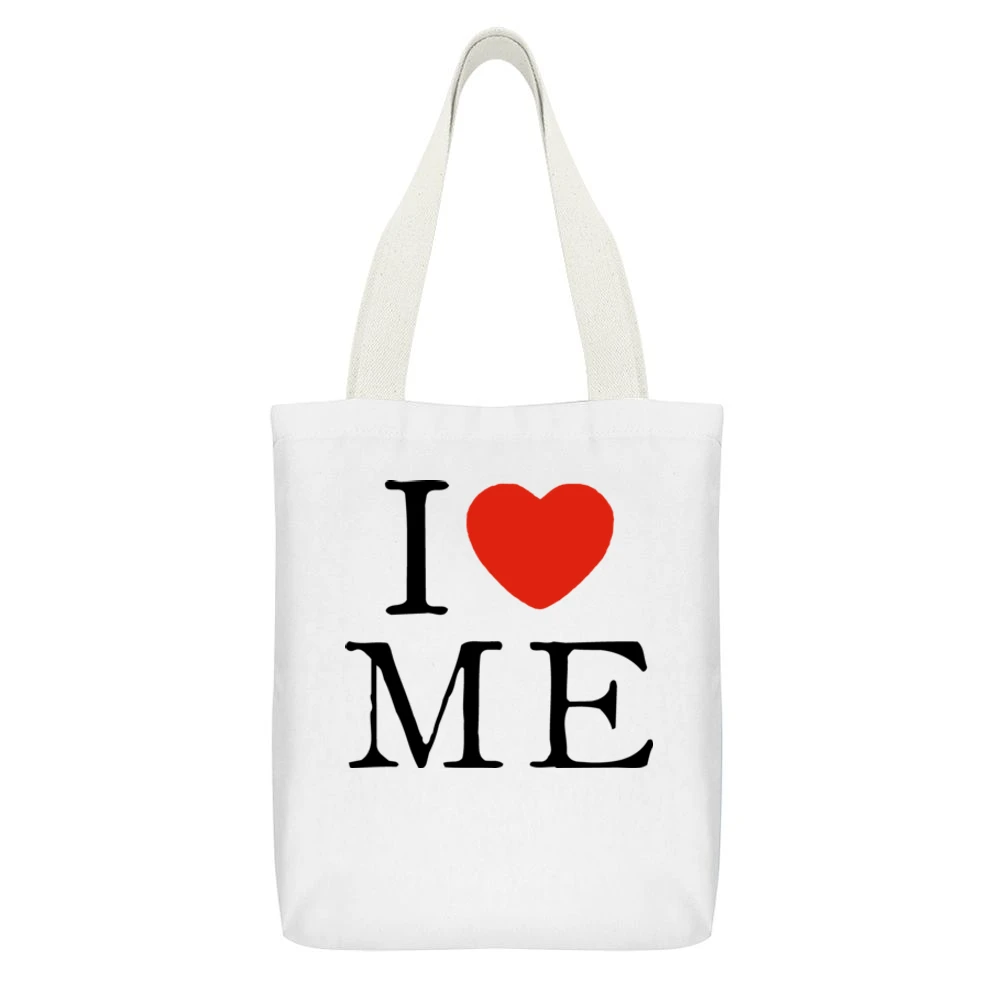 I Heart Me White Canvas Tote Shopping Bag With Interior Pocket