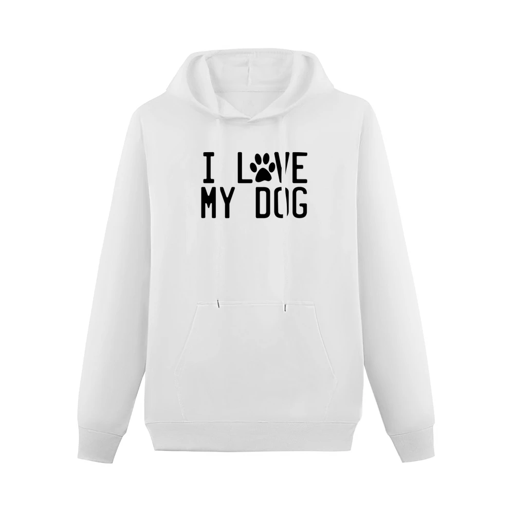 I Love My Dog Graphic Paw Print Tee Shirt Men Hoodie With Pocket