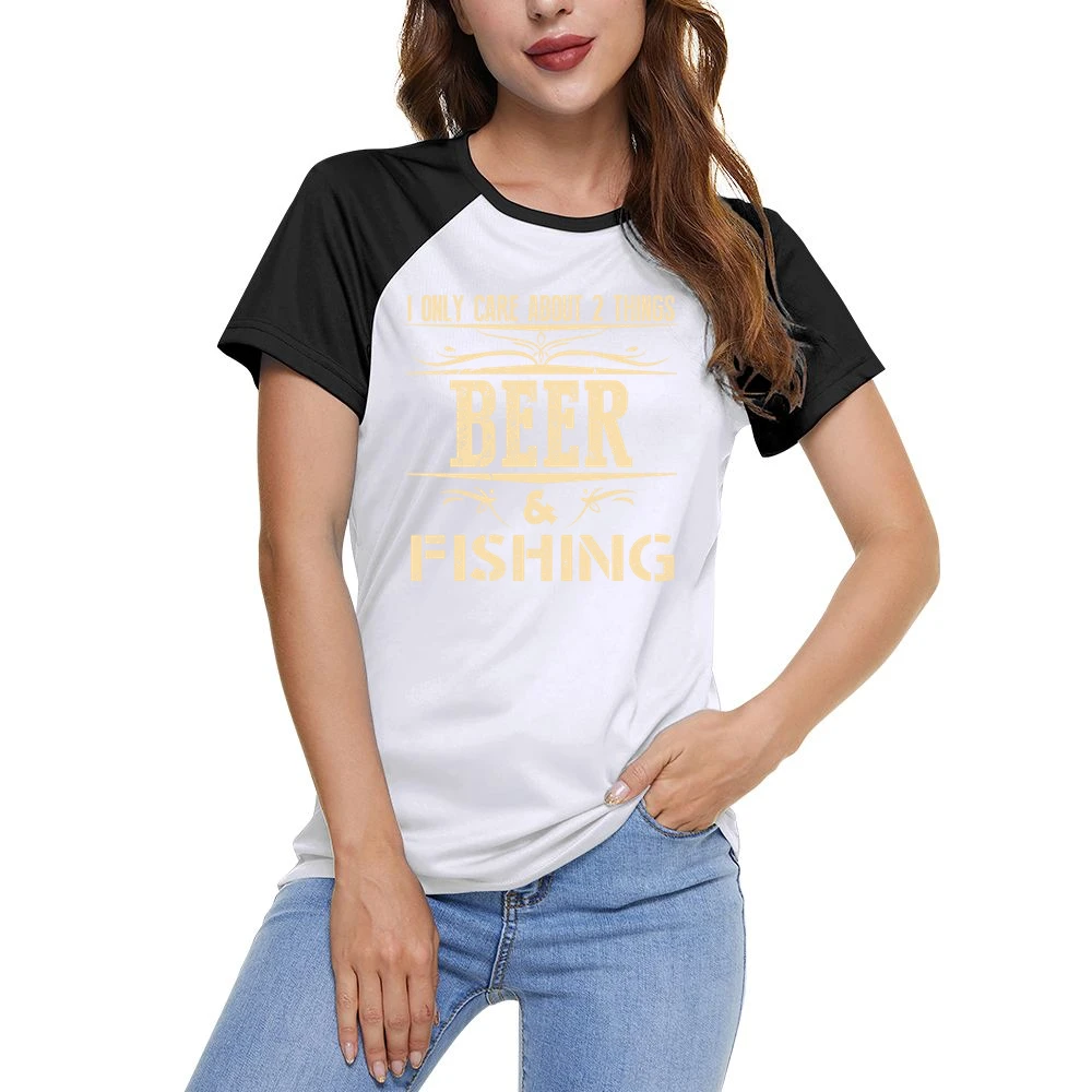 I Only Care About 2 Things Beer And Fishing Women Ladies Short Sleeve T-Shirt