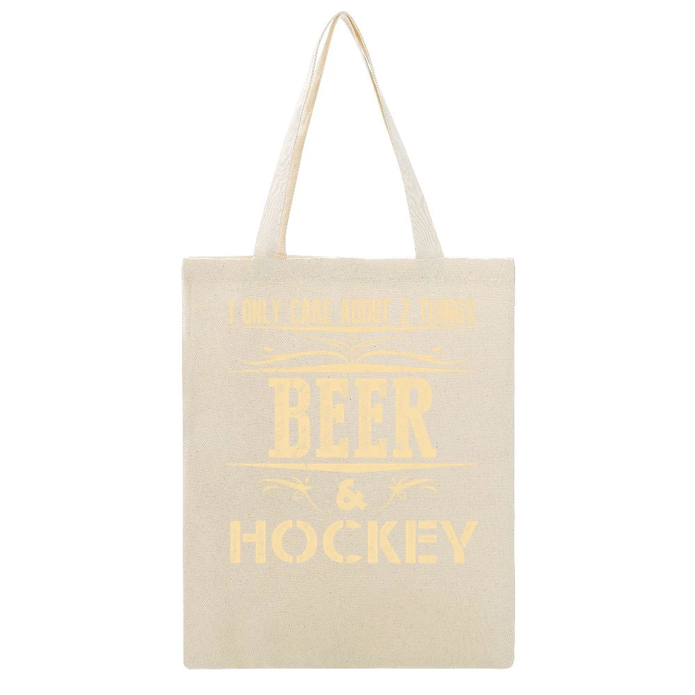 I Only Care About 2 Things Beer And Hockey Beige Canvas Tote Shopping Bag