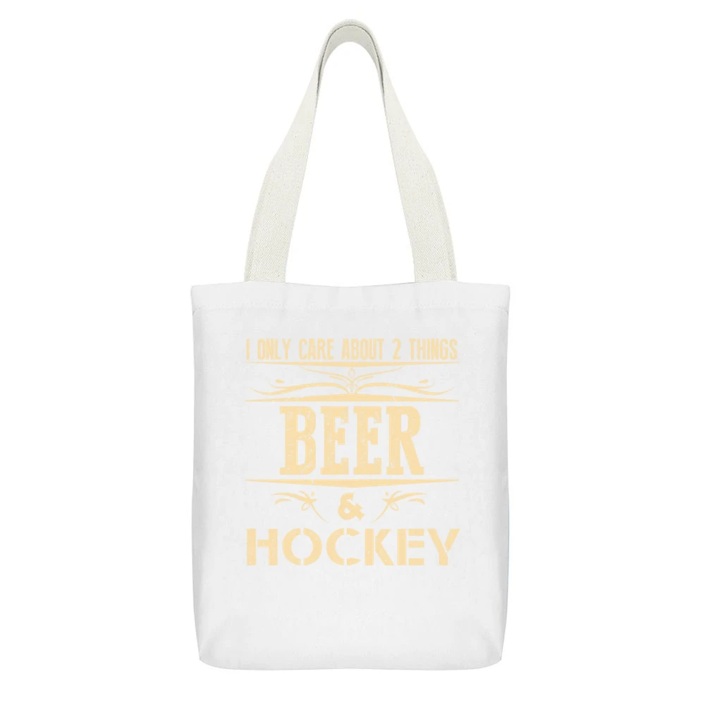 I Only Care About 2 Things Beer And Hockey White Canvas Tote Shopping Bag With Interior Pocket