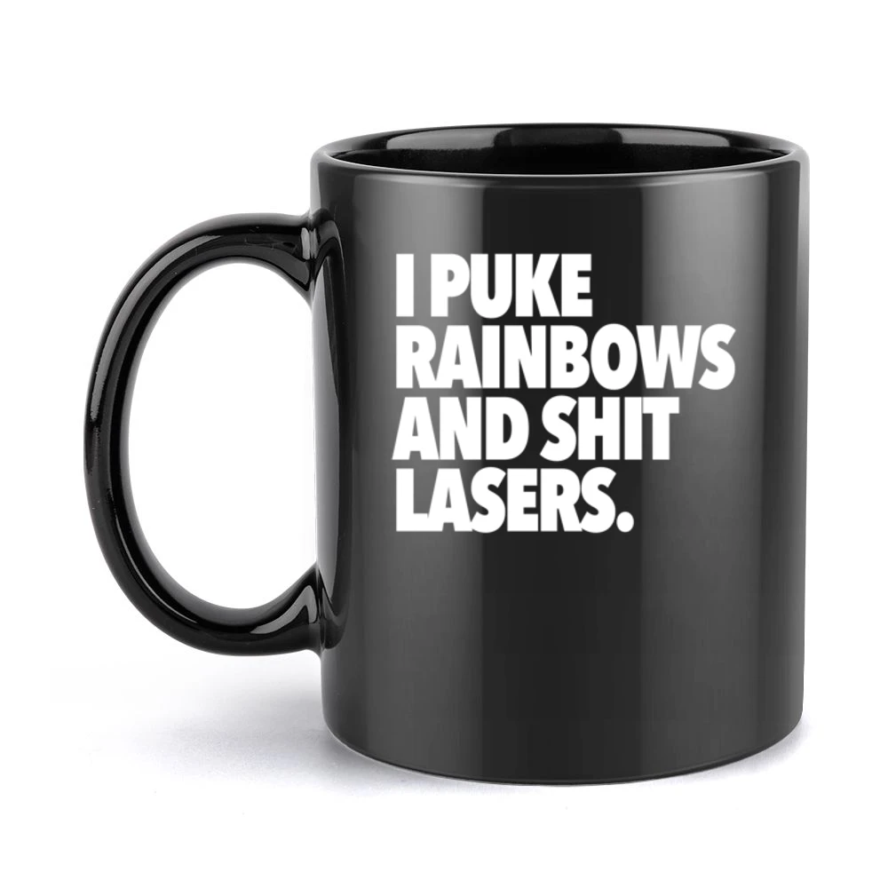 I Puke Rainbows And Shit Lasers Funny Cool Instagram Blog Graphic T Sh Black Mug