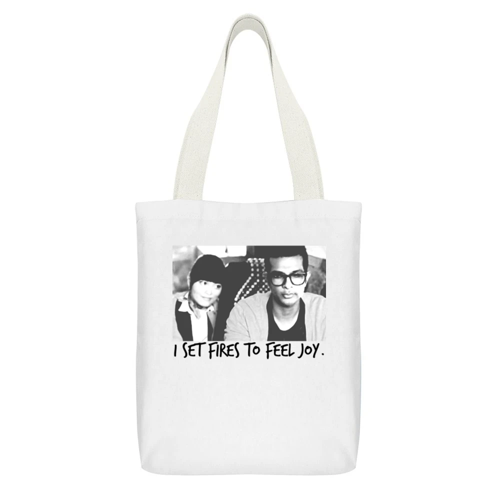 I Set Fires To Feel Joy Lilly And Donald Pitch Perfect Fun Movie T Shi White Canvas Tote Shopping Bag With Interior Pocket