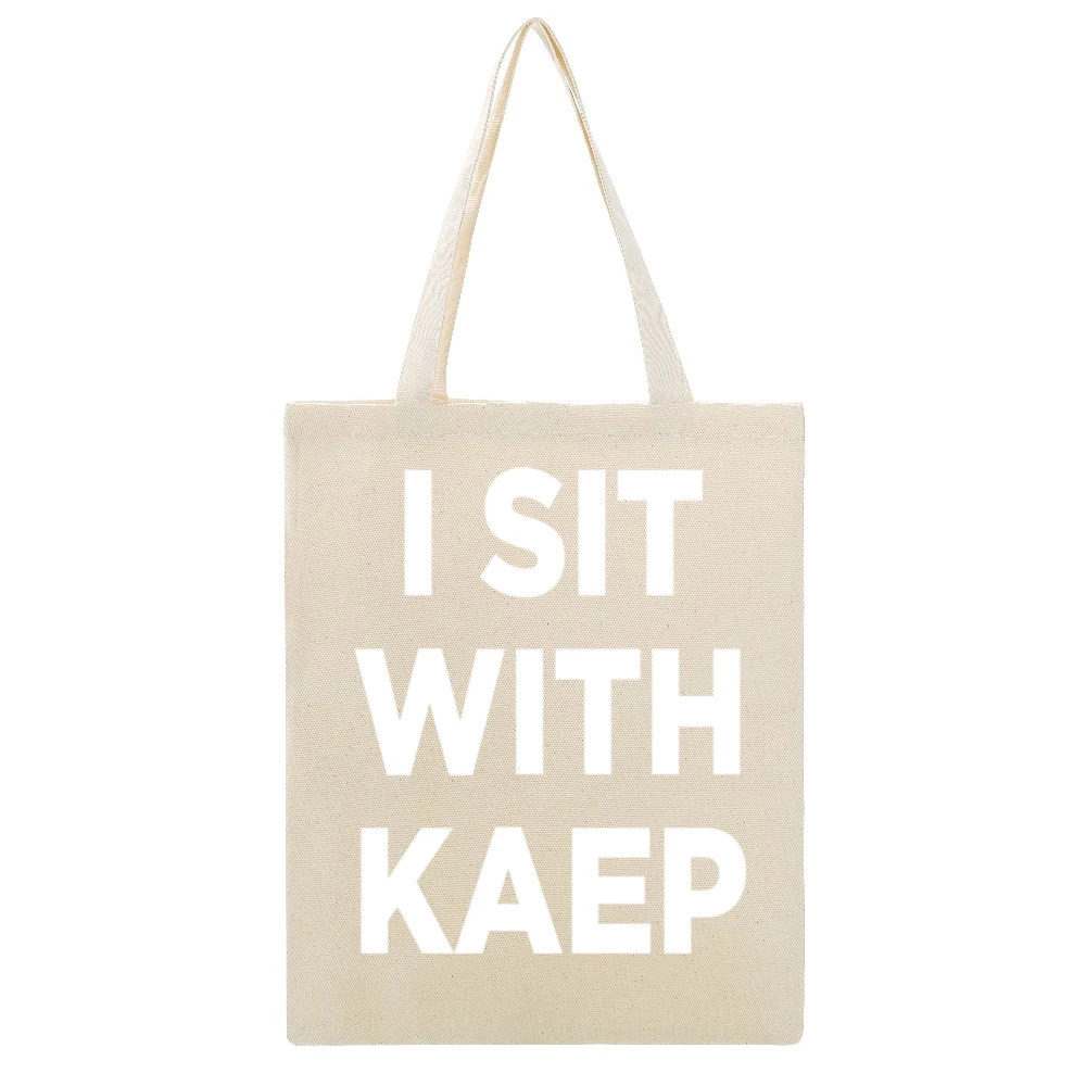 I Sit With Kaep Colin Kaepernick Support National Anthem Protest Footb Beige Canvas Tote Shopping Bag