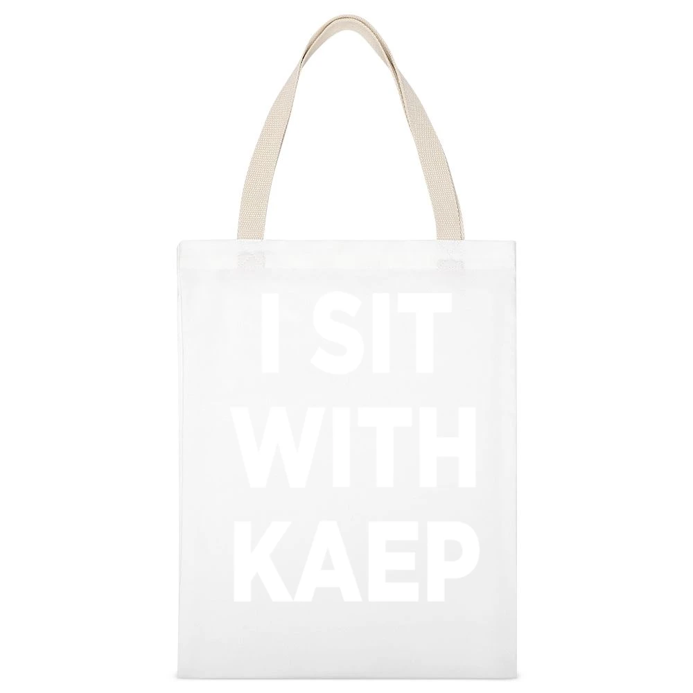I Sit With Kaep Colin Kaepernick Support National Anthem Protest Footb White Canvas Tote Shopping Bag