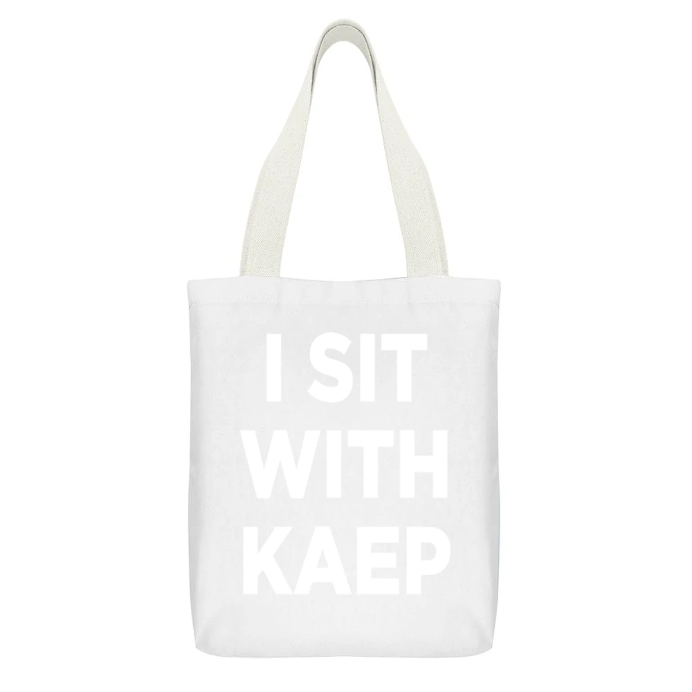 I Sit With Kaep Colin Kaepernick Support National Anthem Protest Footb White Canvas Tote Shopping Bag With Interior Pocket