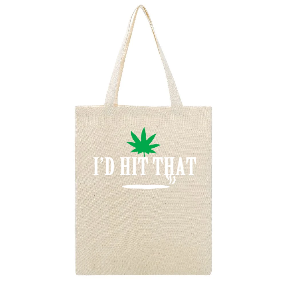 I Would Hit That Funny Cannabis Weed Joint Smoke Graphic Beige Canvas Tote Shopping Bag