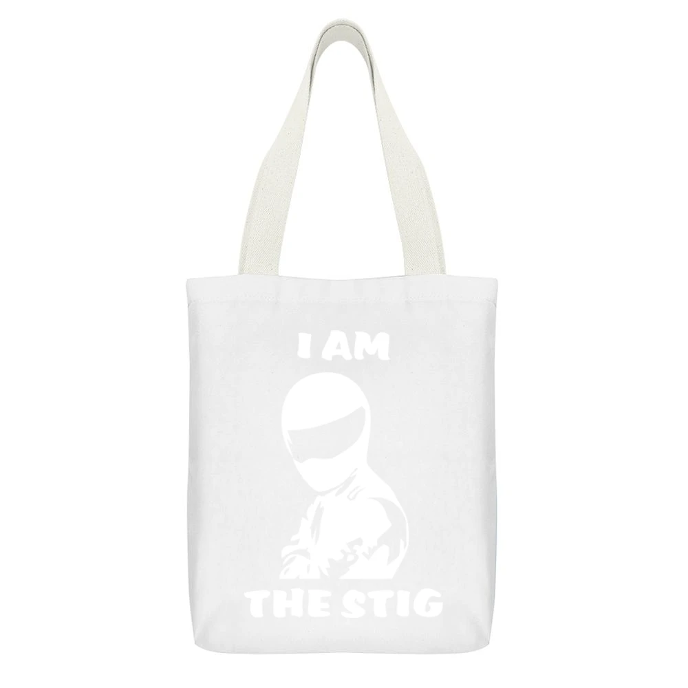 I am the Stig (white) White Canvas Tote Shopping Bag With Interior Pocket