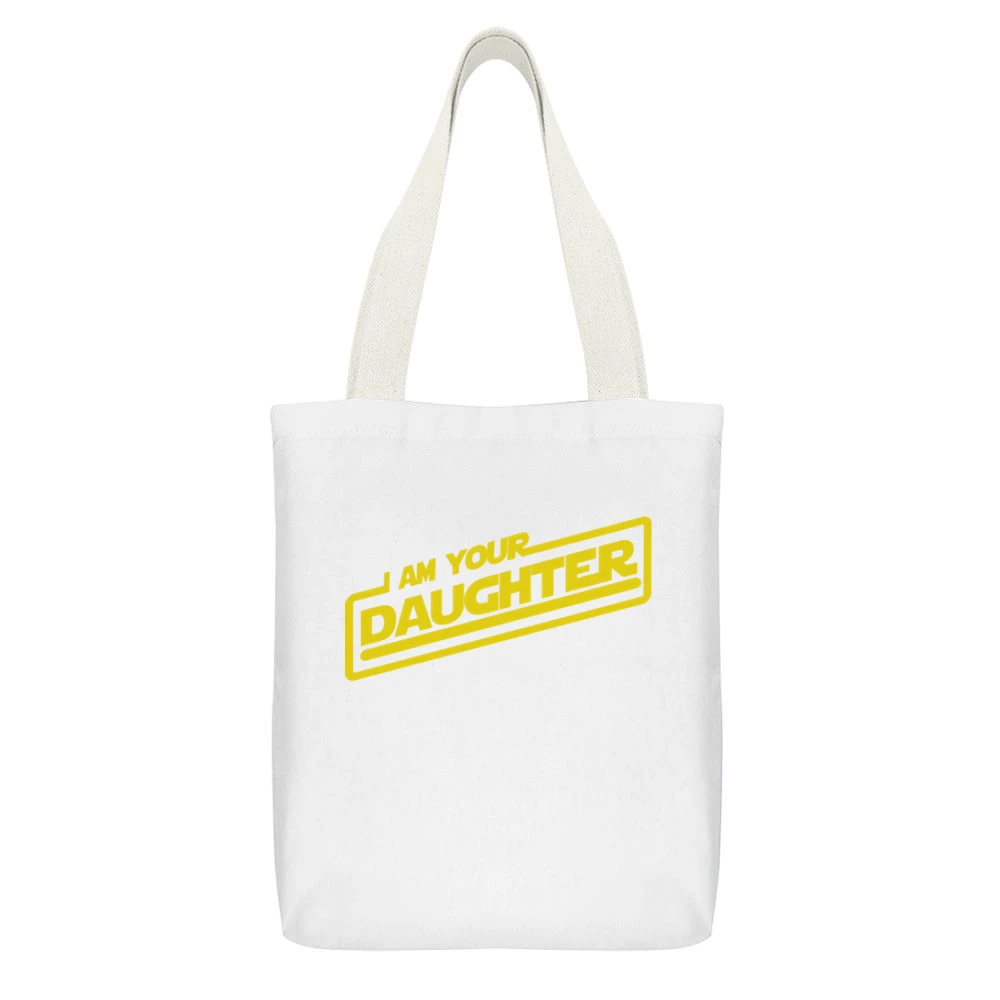 I am your Daughter funny star wars geek skywalker White Canvas Tote Shopping Bag With Interior Pocket