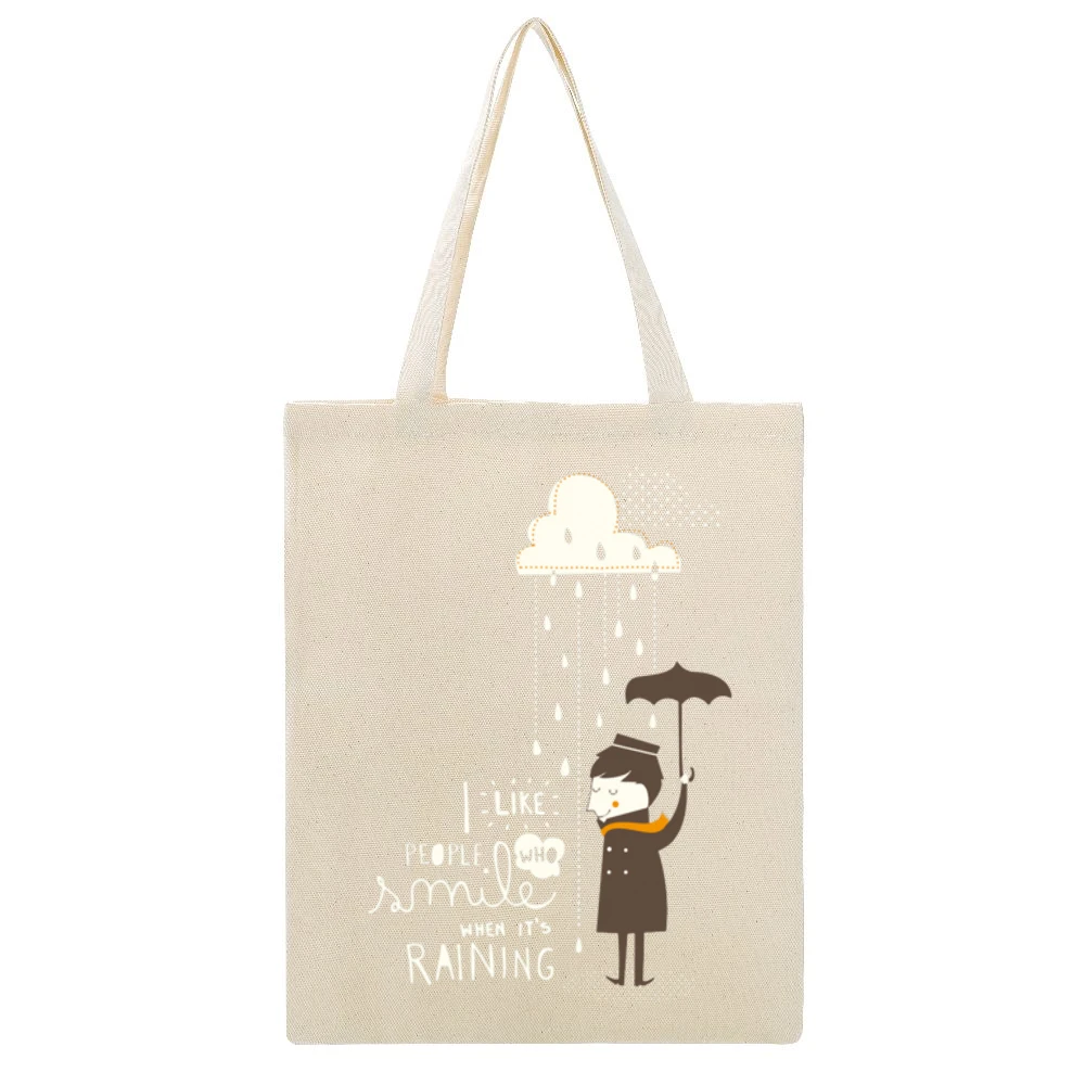 I like people who smile when it's raining Beige Canvas Tote Shopping Bag