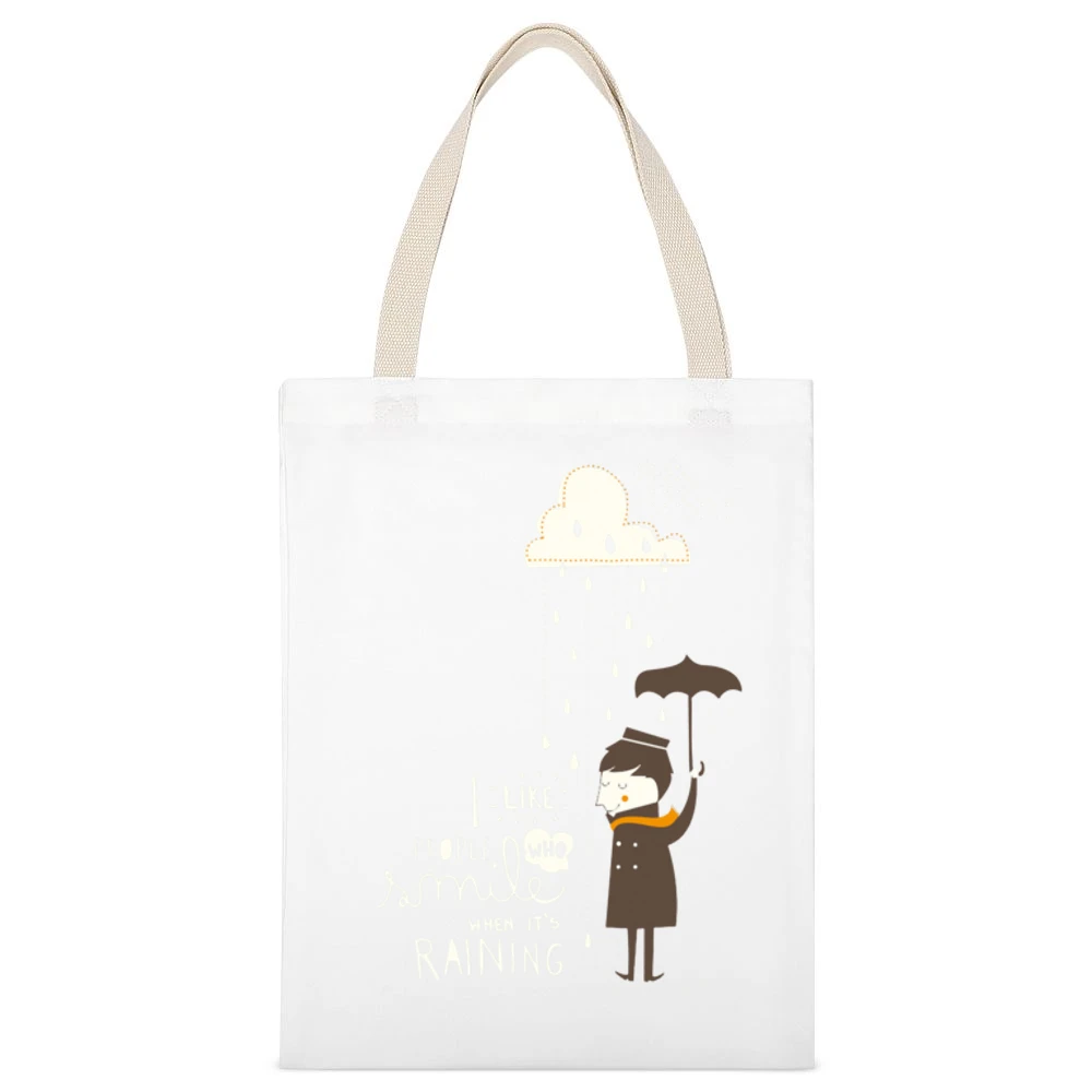 I like people who smile when it's raining White Canvas Tote Shopping Bag